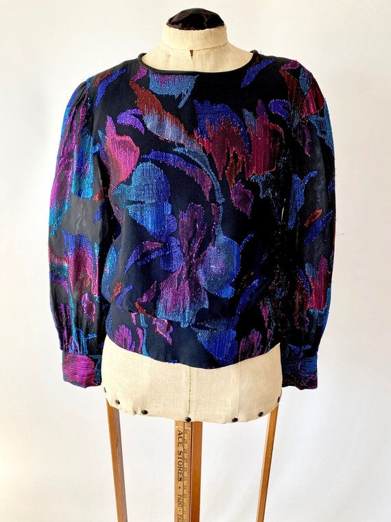 Vintage Blouse / Vintage 1980s Blouse / Black Blou