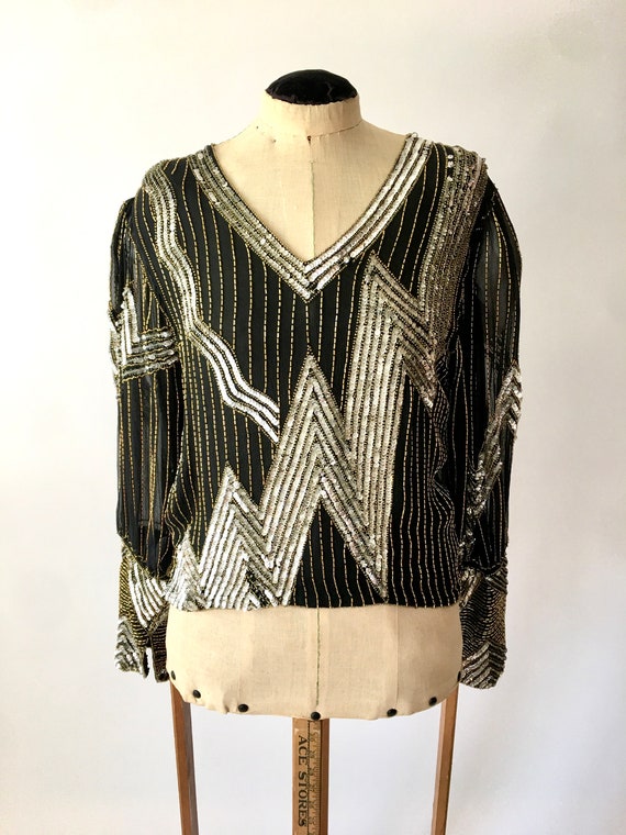 Vintage 80s Silk and Sequins Top