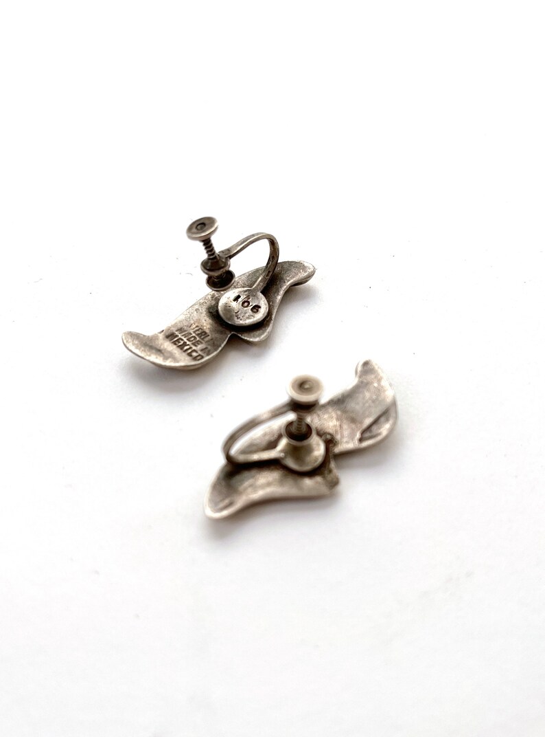 Vintage MCM Silver Earrings Mexican Silver Screwback image 3