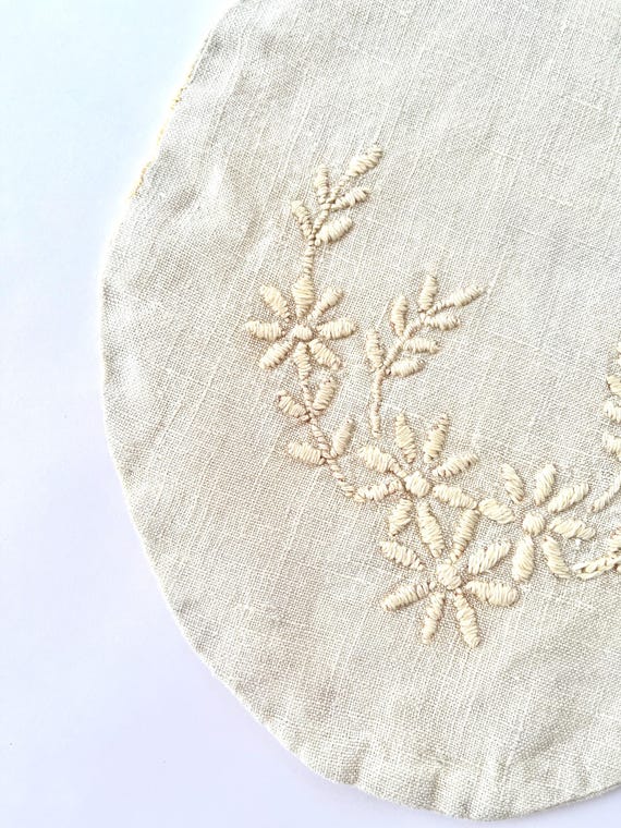 Antique Linen Bag Pouch Embroidery - image 2