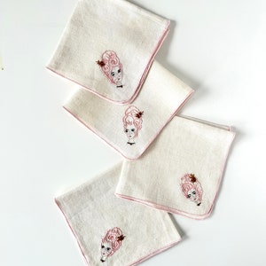 Hand Embroidered Naturally Dyed Set of Napkins with Marie Antoinettes image 1