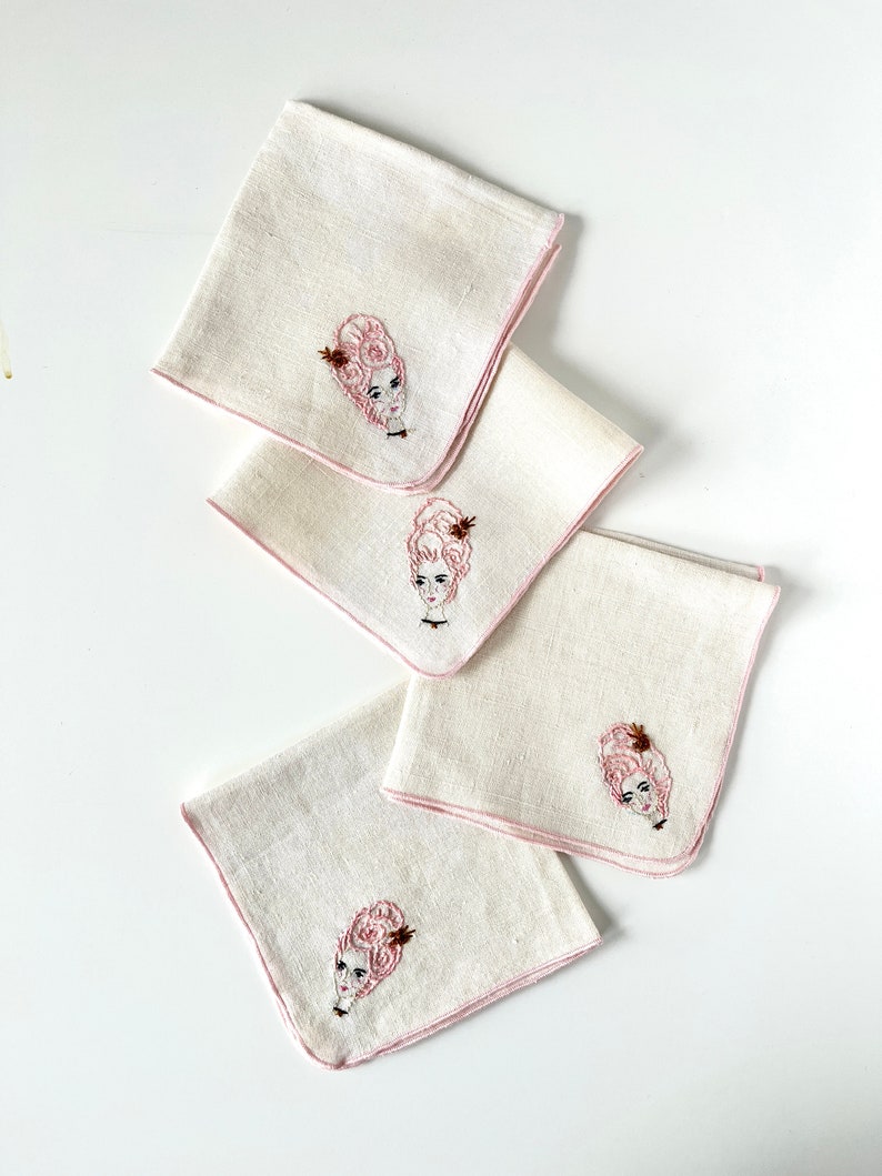 Hand Embroidered Naturally Dyed Set of Napkins with Marie Antoinettes image 1