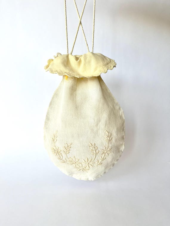 Antique Linen Bag Pouch Embroidery - image 8