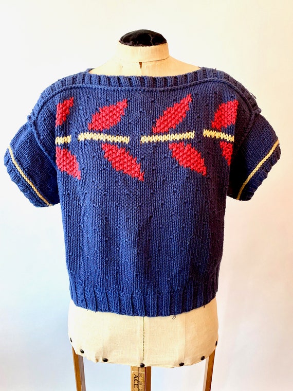 Vintage 80s Sweater Chunky Knit Lizsport Navy Blue