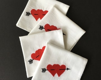 Vintage Cocktail Napkins with Heart Embroidery Wedding Present Anniversary Gift