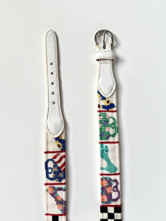 Vintage Belt:  White, Leather, Needlework, Shoes,… - image 2