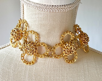 Vintage Delillo Choker Necklace Gold 1970s Costume Jewelry