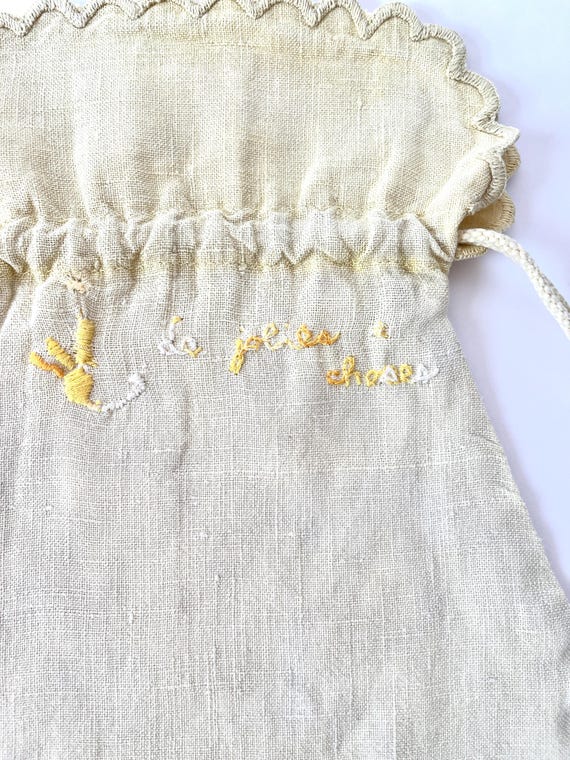 Antique Linen Bag Pouch Embroidery - image 3