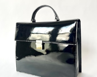 Vintage 1990s Calvin Klein Handbag Black Patent Leather