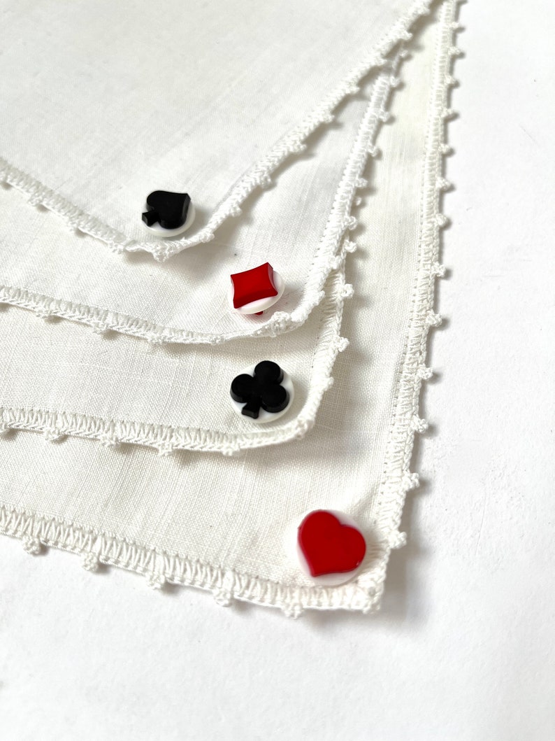 Vintage Napkins with Playing Card Suit Buttons/Set of 4 image 5