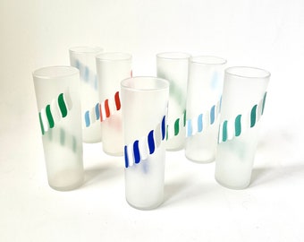 1960s Libbey Candy Stick Highball/Cocktail Frosted Glasses