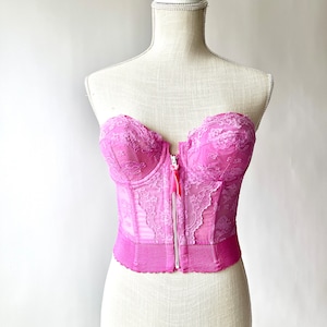 Vintage Lace Bustier Corset Pink 36B Upcycled