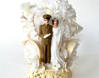 Vintage Wedding Cake Topper Military Groom 1930s