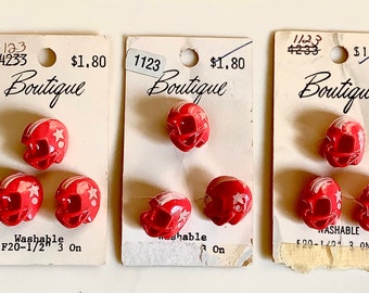 Vintage Buttons Football Helmets Red Set of Nine