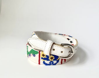 Vintage Belt:  White, Leather, Needlework, Shoes, Purses, Blue, Red, Black, Green, Pink, 1980s