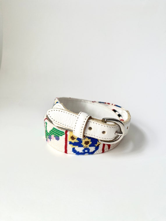 Vintage Belt:  White, Leather, Needlework, Shoes,… - image 1