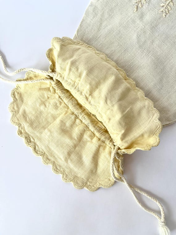 Antique Linen Bag Pouch Embroidery - image 6