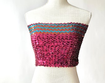 Vintage 70s Hot Pink Sequin Tube Top