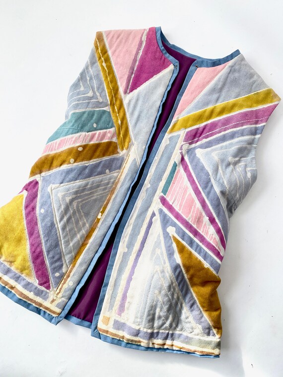 Vintage Quilted Vest / 1980s Vest / Raw Silk Vest