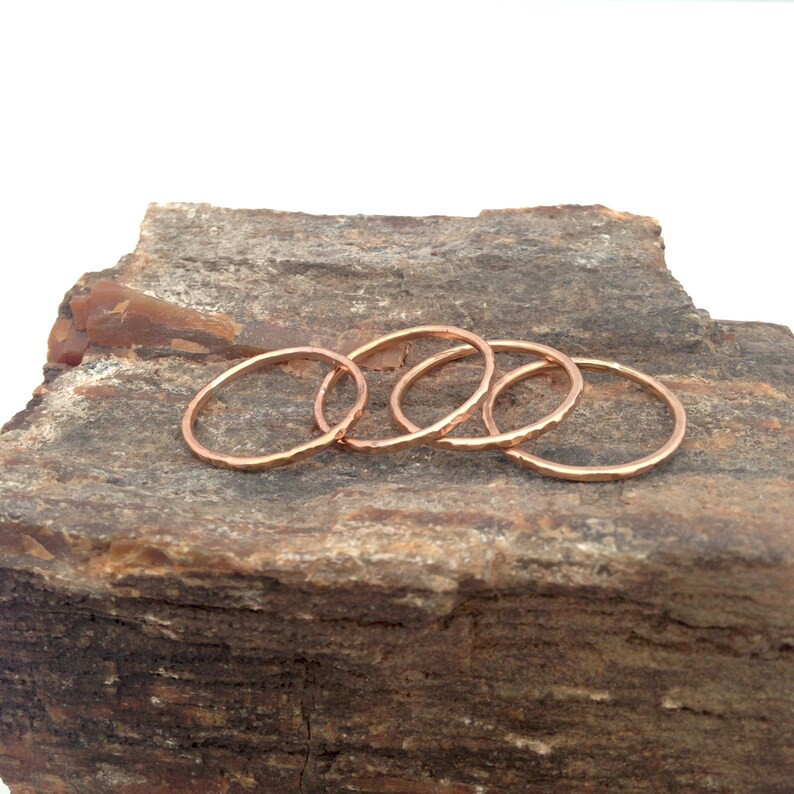 rose gold-fill hammered stack rings image 5