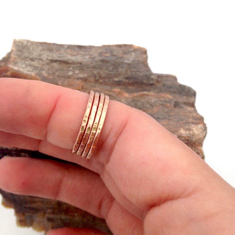 rose gold-fill hammered stack rings image 4