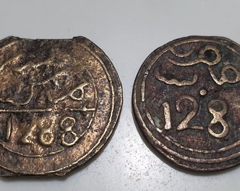 1870٠٠1871 Marokko 4 Falus Münze 1287AH٠1288AH – Bronze – Siegel Salomos – Historisches Artefakt