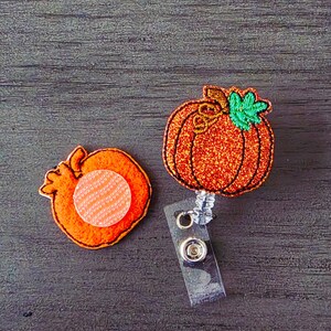 Orange Pumpkin Interchangeable Id Badge Reel Topper (choose Between Badge Topper Only Or Badge Topper With Your Choice Of Badge Reel)