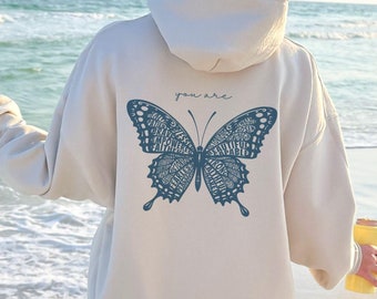 You Are Bible Verse Hoodie, Inspirational Christian Sweatshirt, Butterfly Faith Pullover, Retro Scripture Hoodie, Religious Gift Hoodie