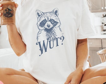 Funny Feral Raccoon Shirt, WUT?, Cute Meme Comfort Colors Tee, Trendy Vintage Graphic T-Shirt, Retro Aesthetic Adult Gift for Women or Men