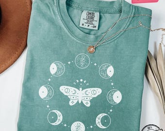 Comfort Colors Celestial Butterfly Shirt, Mystical Moon and Stars Tee, Astrology Graphic T-Shirt, Boho Vintage Spiritual Women Clothing