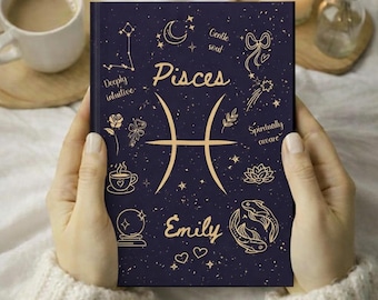 Personalized Pisces Journal Gift, Custom Name Zodiac Diary, Pisces Birthday Gift for Her, Astrology Lover Notebook, Horoscope Journal