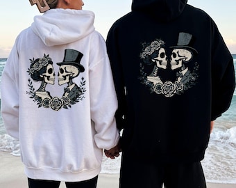 Personalized Couple Hoodie with Custom Year, Unisex Matching Sweatshirt, Just Married Gift for Him & Her, Honeymoon Hoodie, Vintage Skeleton