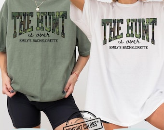 Hunting Bachelorette Shirts, Comfort Colors Country Bach Squad Tee, The Hunt is Over Camo Bachelorette T-Shirts, Hunting Theme Bachelorette