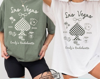 Las Vegas Bachelorette Shirt, Custom Line Art Casino Tee, Retro Social Club Bach Shirt, Cocktail Party Gift, Bridesmaid Trip Favor Checkered