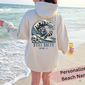 Summer Hoodie for Women, Still Salty Beach Hoodie, Ocean Vibes Sweatshirt, Cute Beach Hoodie, Retro Beach Hoodies, Raccoon Vibes Cute Hoodie