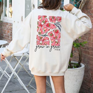 Grow in Grace Christian Sweatshirt Bible Verse Crewneck Faith-Based Apparel Jesus Oversized Sweater Religious Gift for Her Church Sweatshirt