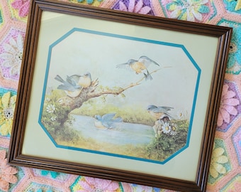 Vintage Framed Print After a Summer Shower Blue Bird Margie Morrow