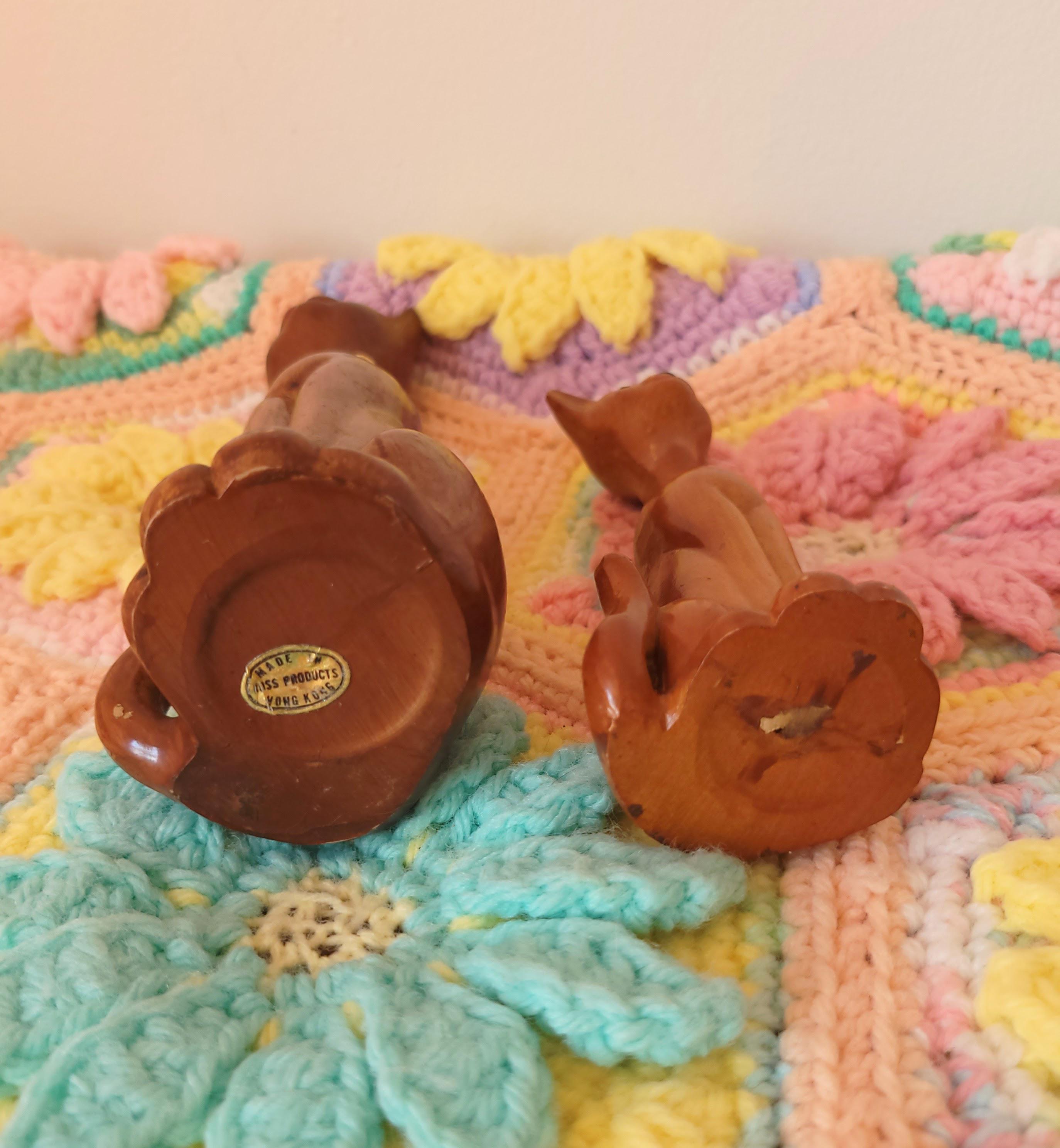 Vintage Set of 2 Cats Kitty Resin With Faux Wood Finish
