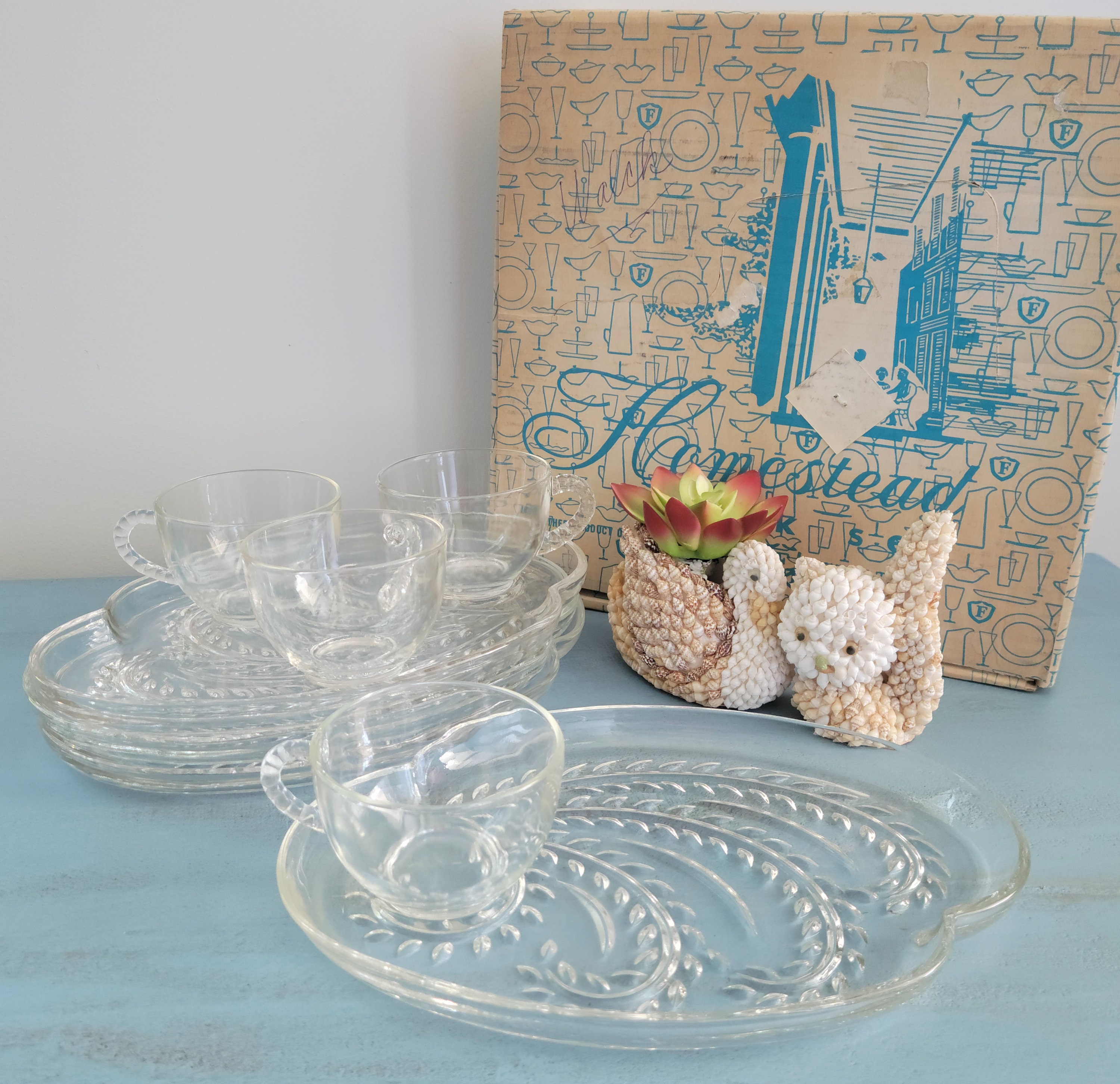 Vintage glass snack sets discount