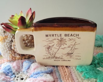 Vintage Pottery Stoneware Myrtle Beach, SC Sailboat Joke Souvenir Half Coffee Mug Cup