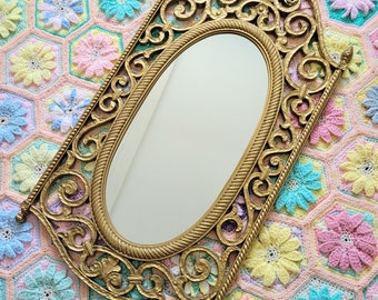 Vintage Mid Century Hollywood Regency Gold Scroll Wall Mirror Syroco Plastic 1969