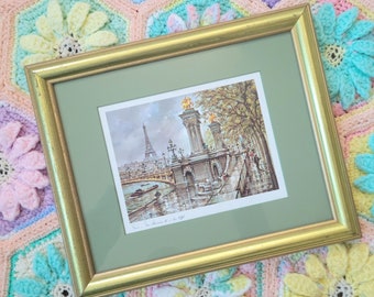 Vintage Paris Cityscape Streetscape Framed and Matted Print Paris le Pont Alexandre III by Jacques