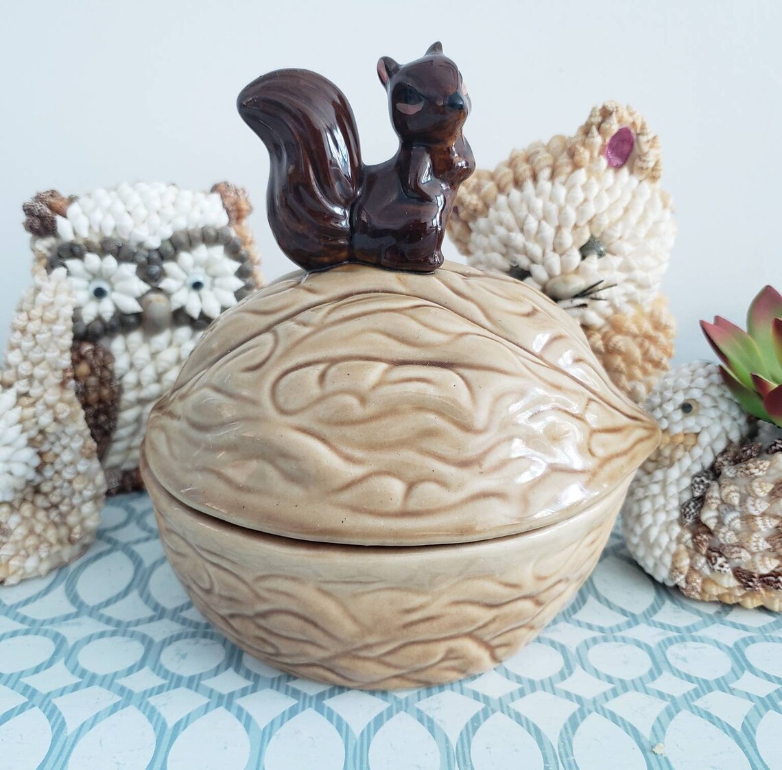 Vintage Ceramic Squirrel Nut Dish Jar Container Taiwan Etsy