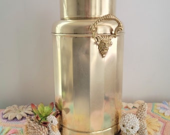 Vinage Brass Milk Can Umbrella Stand Planter Decorative Urn Made in Holland Lion Handles 14" Tall