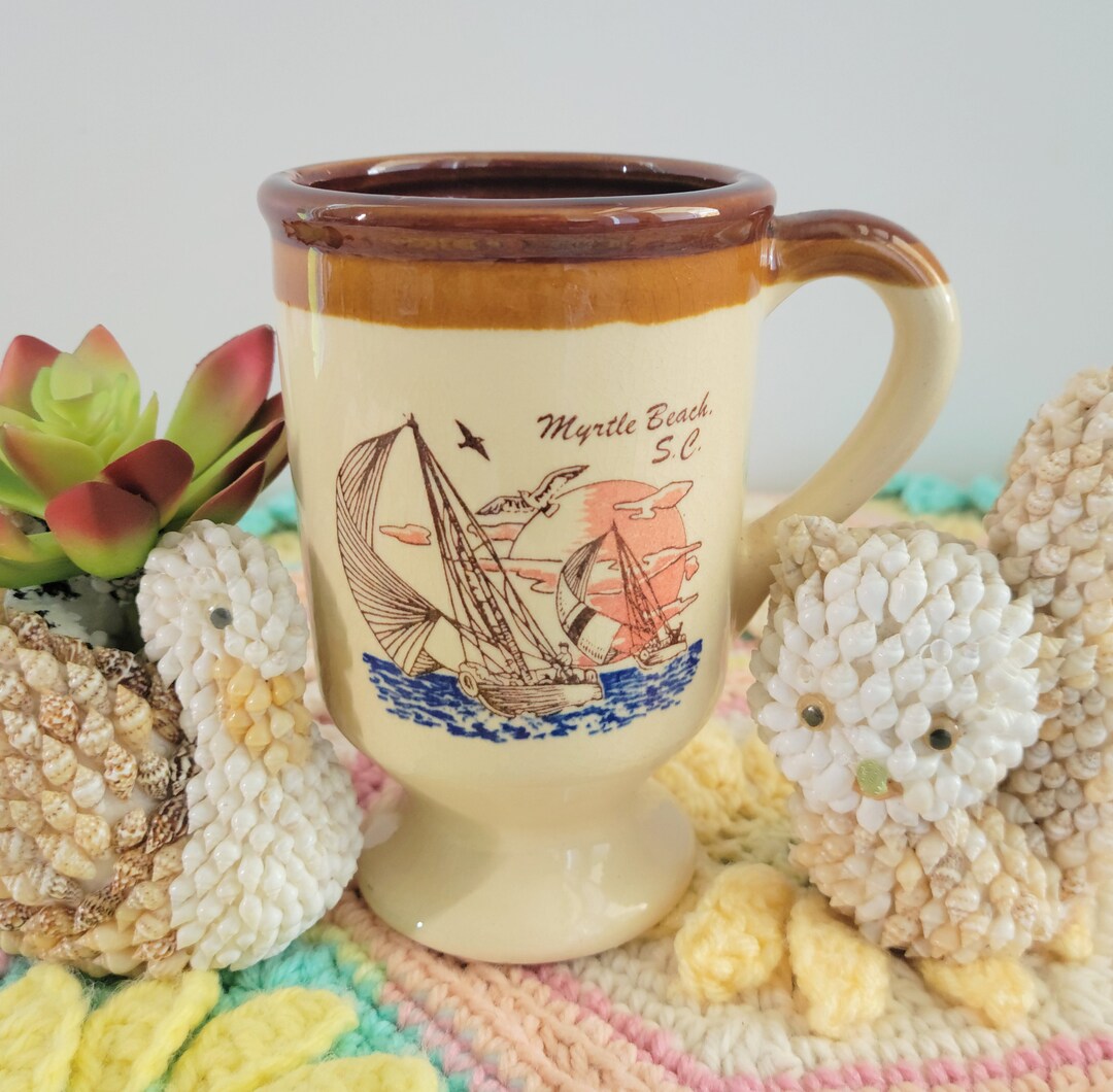 Vintage Pottery Stoneware Myrtle Beach SC Sailboat Pedestal Etsy