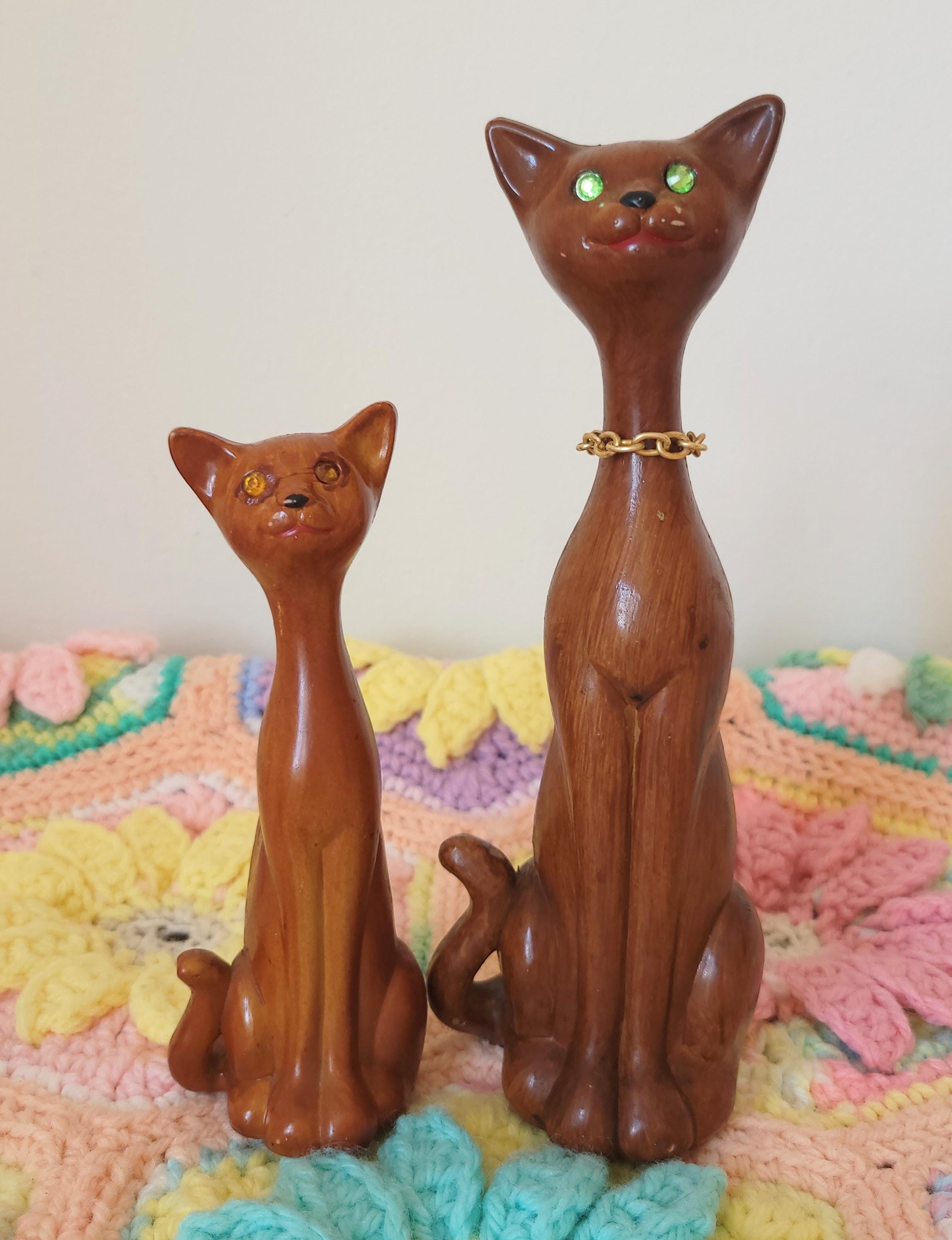 大人気定番商品 Vintage Set of 2 Cats Kitty Resin With Faux Wood Finish 立体・オブジェ
