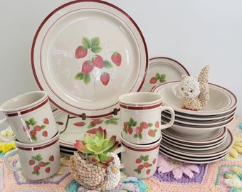 Vintage Mid Century Fujistone Berries 8493 Strawberry Dish Set (pieces sold individually) Stoneware Dinnerware