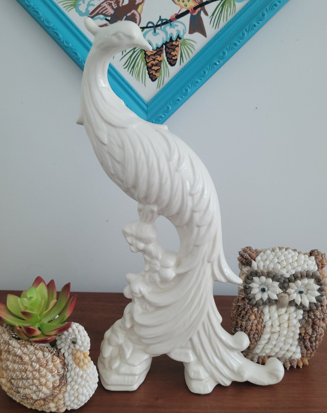 Vintage Pereiras Pottery White Peacock Figurine Statue Etsy