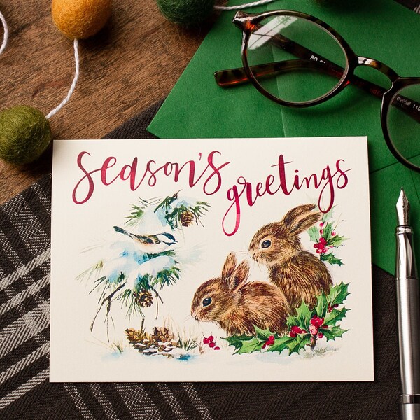 Woodland Animals Christmas Cards: Baby Bunnies Holiday Greetings, Set of 8