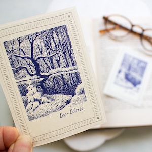 Winter Snow Bookplates - Snowy Forest Bookplate Sticker Set - Personalized Book Plates - Bookish Gift for Husband - Customized Book Labels